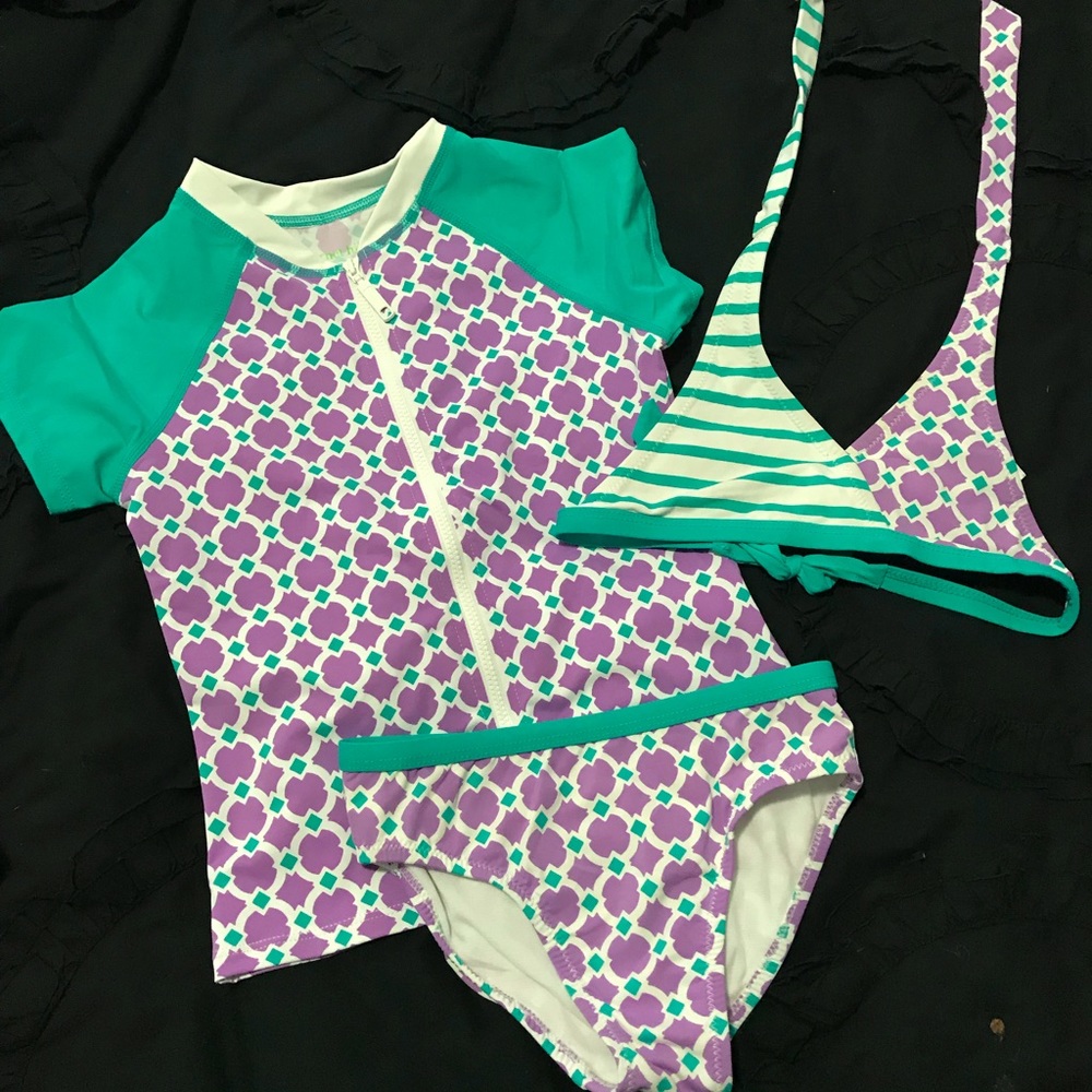 Garnet Hill Girls 3 Piece Swim Set Six 6